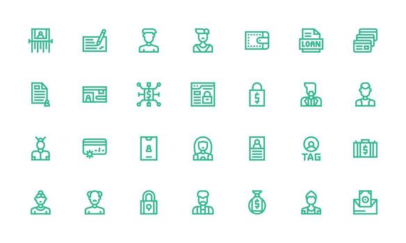 Account Icon Set with 28 Bold Line Graphics Outline Icon Pack vector