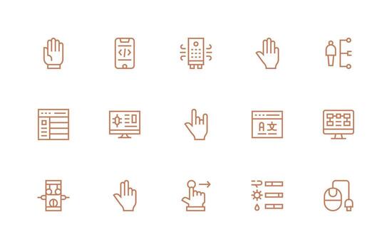 Interface including 15 Regular Line Illustrations Layout Icon Collection vector