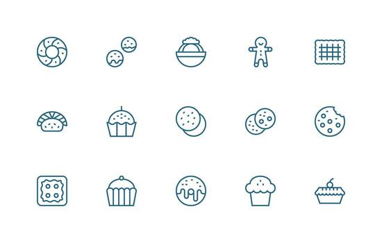 15 Icons for Baked in Regular Line Format Icon Set for Projects vector