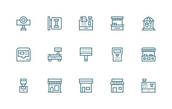 15 regular línea vectores para quiosco tema icono paquete para ui