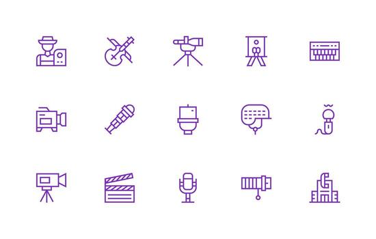 Studio Icon Collection with 15 Regular Line Designs Scalable Icons for All Themes vector