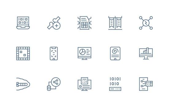 Regular Line Style Digital Data Icons with 15 Vectors Multi-Style Icons for Creative Projects