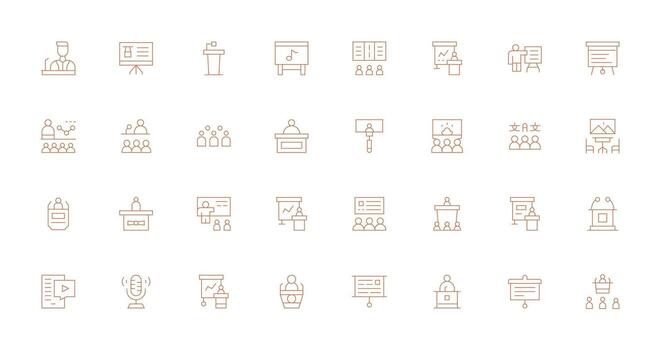 conferencia icono colección con 32 Delgado línea diseños versátil icono colección para diseñadores vector