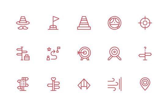 15 Regular Line Icons for Direction Graphics Icon Set vector