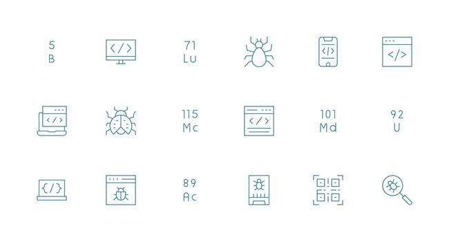 mínimo línea íconos desde código conjunto con 18 vectores simplificado icono paquete para visual herramientas