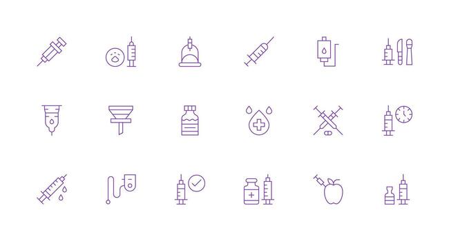 Syringe Set with 18 Minimal Line Icons Basic Icon Series vector