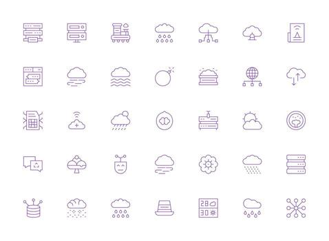 Cloud Visual Pack containing 35 Light Line Icons Neatly Designed Icons for Web Platforms vector