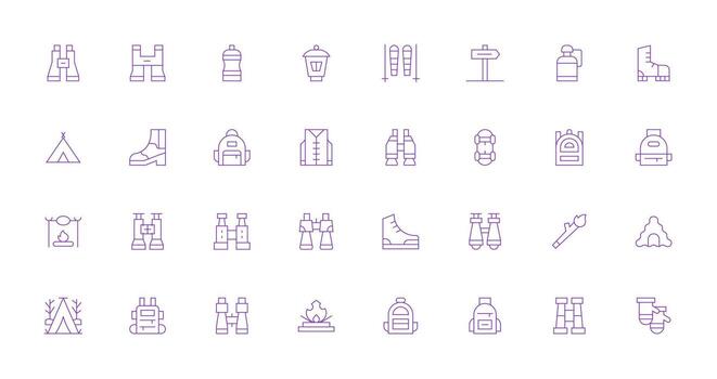 Hiking Set with 32 Thin Line Icons Fully Editable Icon Set for Web vector