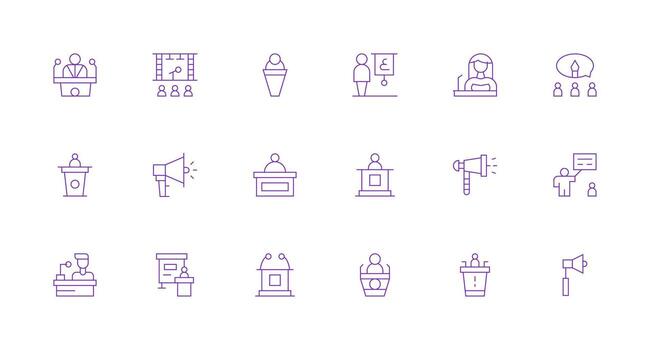Public Speaking Icon Collection with 18 Minimal Line Designs Interface Icon Collection for Daily Projects vector