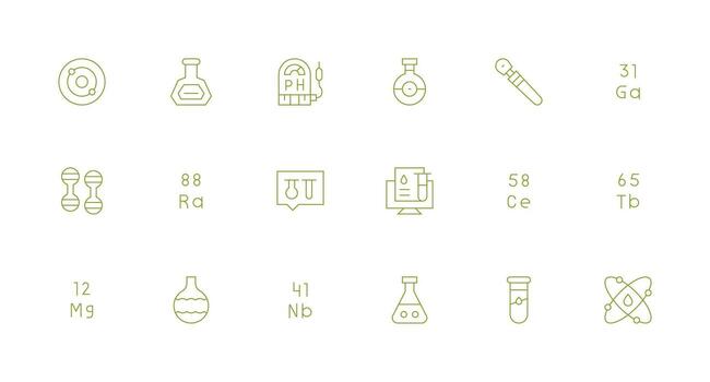 Chemistry Design Icons featuring 18 in Minimal Line Style Dashboard Icon Series vector