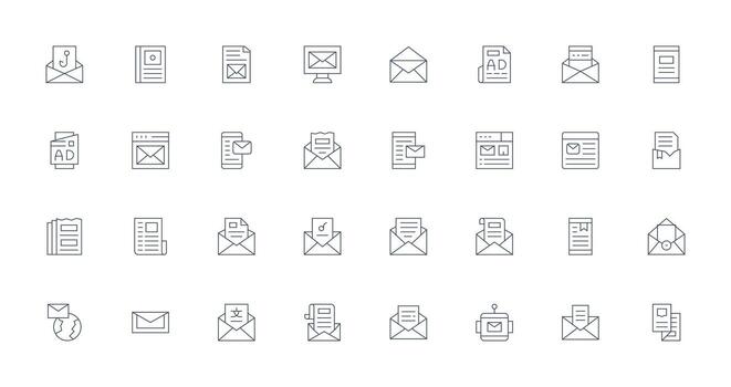 32 Thin Line Style Icons from Newsletter Collection Icon Set for Projects vector