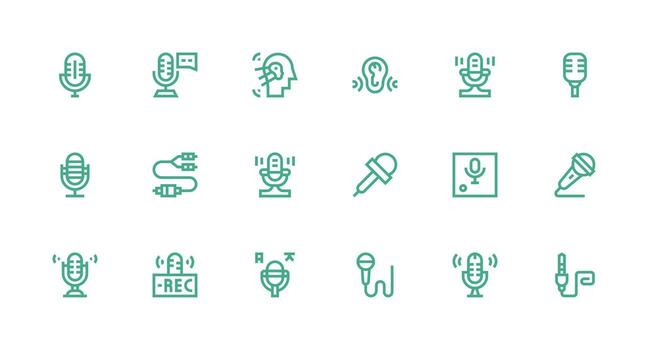 Audio Input Icon Collection with 18 Strong Stroke Line Designs Quick Access Icons for UI Development vector