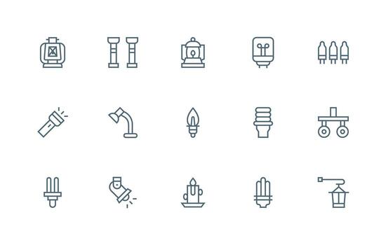 ligero fuente presentando 15 íconos en regular línea diseño contorno icono paquete vector