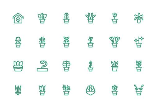 Houseplant Design Icons featuring 24 in Thick Line Line Style Scalable Icons for Cross-Platform Interfaces vector