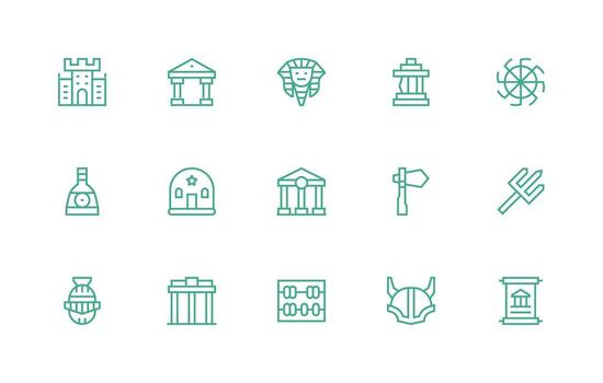 Ancient Icon Set with 15 Regular Line Graphics Core Icon Collection for Daily Tasks vector