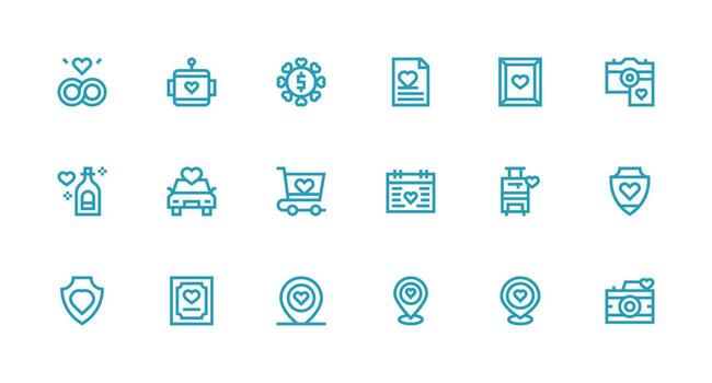 18 íconos para querido en fuerte carrera línea formato simplificado icono paquete para visual herramientas vector