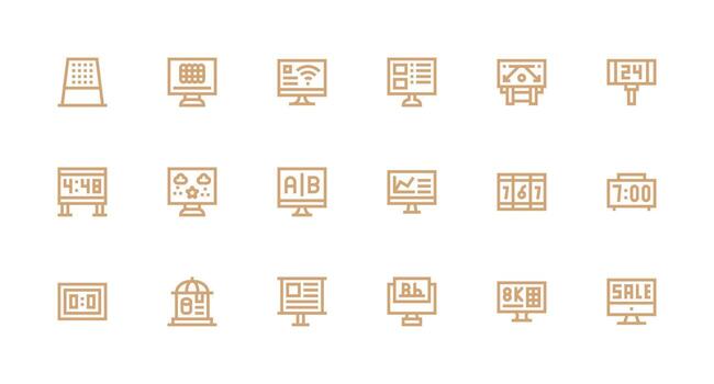 digital monitor incluso 18 fuerte carrera línea ilustraciones web y aplicación icono paquete colección vector