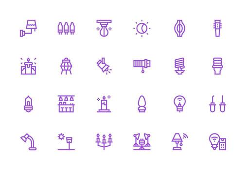 Lighting Set with 24 Thick Line Line Icons Icon Set for Web vector