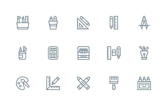 Drawing Tools Visual Pack containing 15 Regular Line Icons User Interface Icons for Digital Products vector