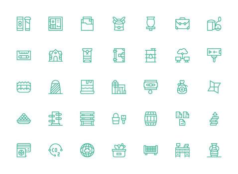 35 Storage Icons in Regular Clean Line Aesthetic Scalable Icons for Cross-Platform Interfaces vector