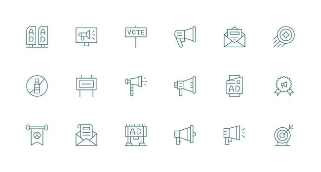 18 Icons for Campaign in Minimal Line Format Full Icon Library for UI Designers vector