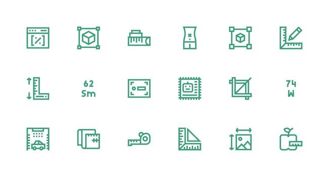 Strong Stroke Line Style Dimensions Icons with 18 Vectors Fully Editable Icon Set for Web