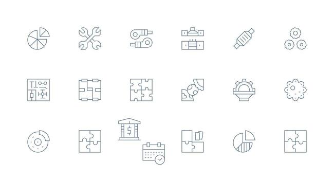 18 Icons for Parts in Minimal Line Format Icon Set for Projects vector