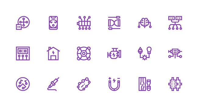 18 Strong Stroke Line Designs for Circuit Icons UI and UX Focused Icon Collection vector