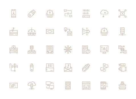 datos transferir icono conjunto con 35 ligero línea gráficos personalizable icono serie para móvil pantallas vector