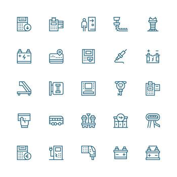 terminal conjunto con 25 medio carrera contorno íconos escalable íconos para multiplataforma interfaces vector