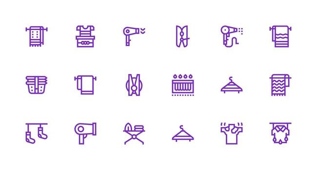 Drying Design Icons featuring 18 in Strong Stroke Line Style Reusable Icon Set vector