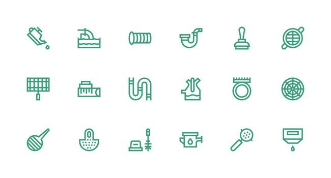 desagüe conjunto con 18 fuerte carrera línea íconos limpiar conjunto para diseño prototipos vector