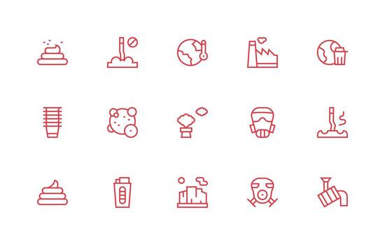 15 Icons for Pollution in Regular Line Format Professional Icon Set vector