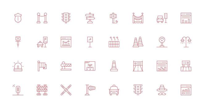 Traffic Visual Pack containing 32 Thin Line Icons Interface Icon Collection vector