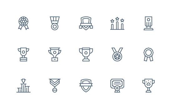Regular Line Style Trophy Icons with 15 Vectors High-Resolution Icons for Any Platform