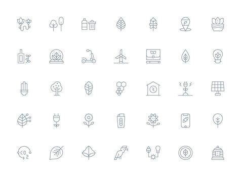 Light Line Style Eco Icons with 35 Vectors Full Icon Library for UI Designers
