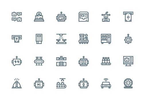 24 grueso línea línea íconos para automatizado gráficos píxel Perfecto íconos para moderno aplicaciones vector