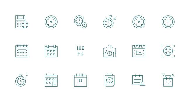 Time Management Design Icons featuring 18 in Minimal Line Style Digital Product Icons for Fast Delivery vector