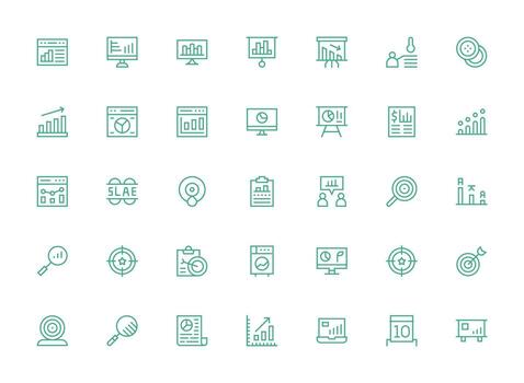 métrica icono colección con 35 regular limpiar línea diseños escalable íconos para multiplataforma interfaces vector