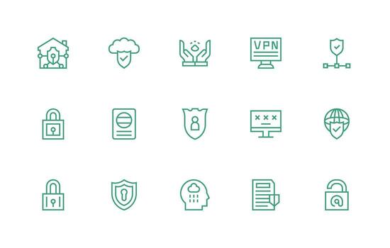 Regular Line Style Digital Security Icons with 15 Vectors Digital Icon Collection
