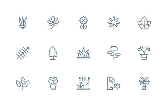 Regular Line Style Leafy Icons with 15 Vectors Customizable Icon Series for Mobile Screens