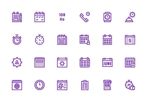 24 íconos para calendario en grueso línea línea formato personalizable icono serie para móvil pantallas vector