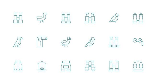 Birdwatching Visual Pack containing 18 Minimal Line Icons Complete Icon Bundle for Web Design vector