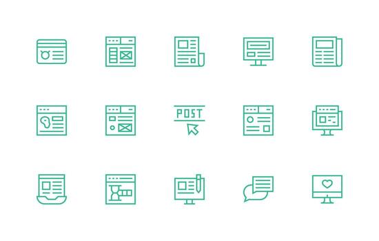 Blog Visual Pack containing 15 Regular Line Icons Scalable Icons for All Themes vector