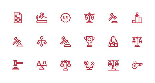 fuerte carrera línea íconos desde juicio conjunto con 18 vectores esencial icono conjunto para equipos