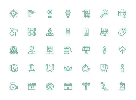 Power Visual Pack containing 35 Regular Clean Line Icons Clear and Concise Icon Set Collection vector