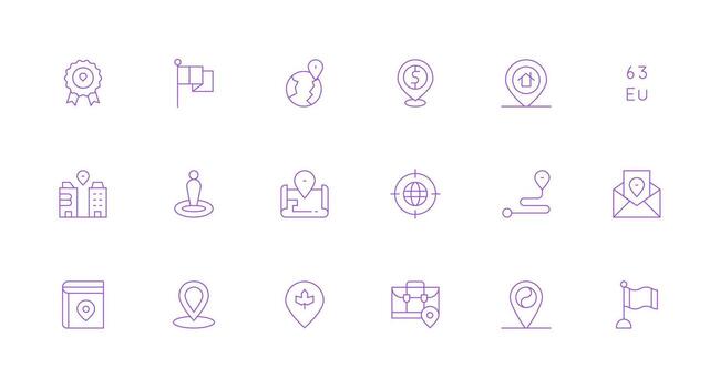 18 Minimal Line Designs for Geographic Icons Clean Icon Collection for Web Use vector