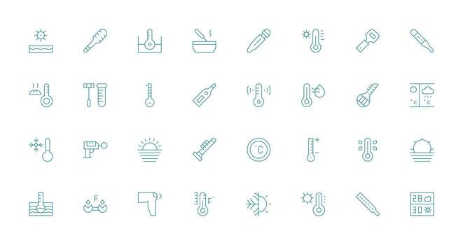 termómetro icono conjunto con 32 Delgado línea gráficos píxel Perfecto icono conjunto vector