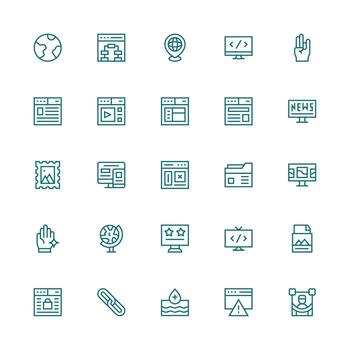 medio carrera contorno estilo sitio web íconos con 25 vectores mínimo icono conjunto para interfaz proyectos