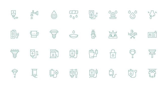 goteo icono conjunto con 32 Delgado línea gráficos completar icono conjunto para móvil aplicaciones vector